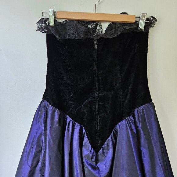 VTG 80s Party Dress 6 Black Velvet Corset Purple Skirt Dark Princes Goth - Picture 14 of 15
